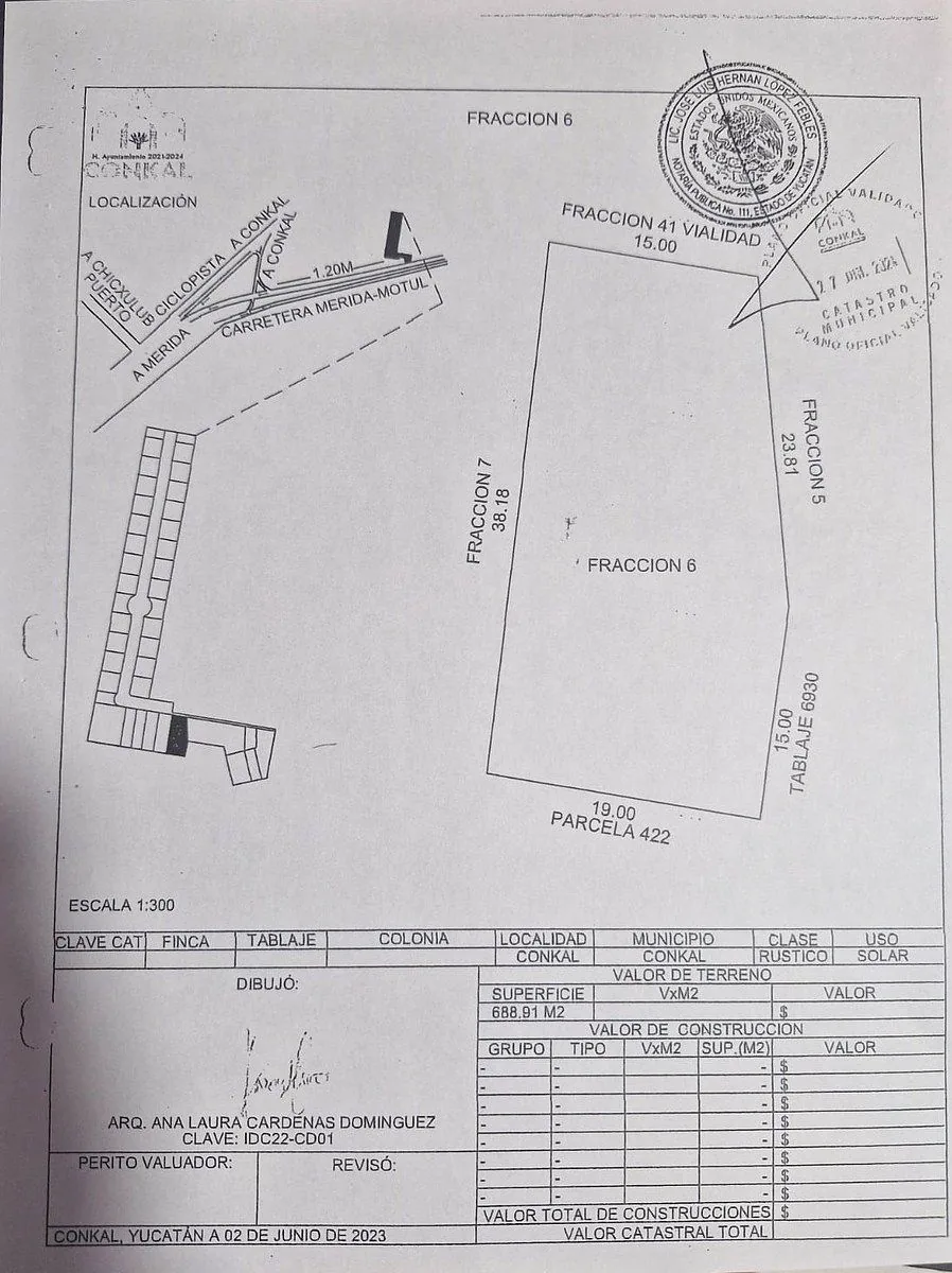 Plano catastral del terreno de inversión en Conkal